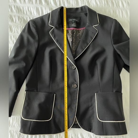 PINK TARTAN Black Jacket with Cream Trim Notch Lapel Business Occasion Chic - Picture 14 of 15